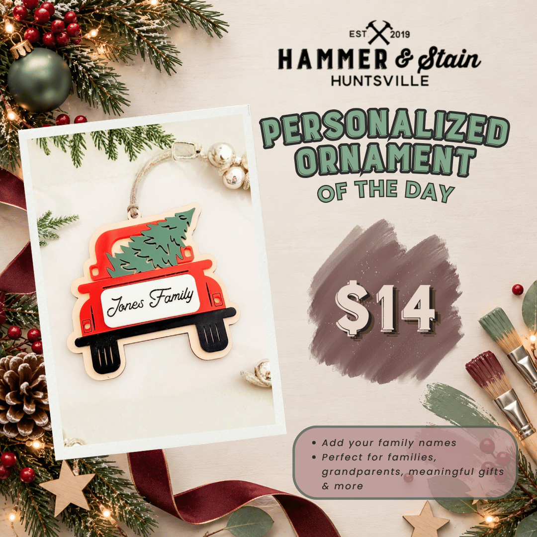 30 DAYS OF ORNAMENT - PERSONALIZED RED TRUCK W/ TREE ORNAMENT