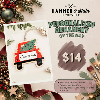 30 DAYS OF ORNAMENT - PERSONALIZED RED TRUCK W/ TREE ORNAMENT